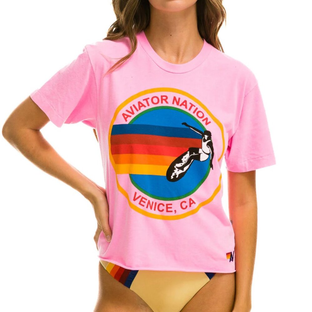 Aviator Nation Signature Boyfriend Tee - Neon Pink